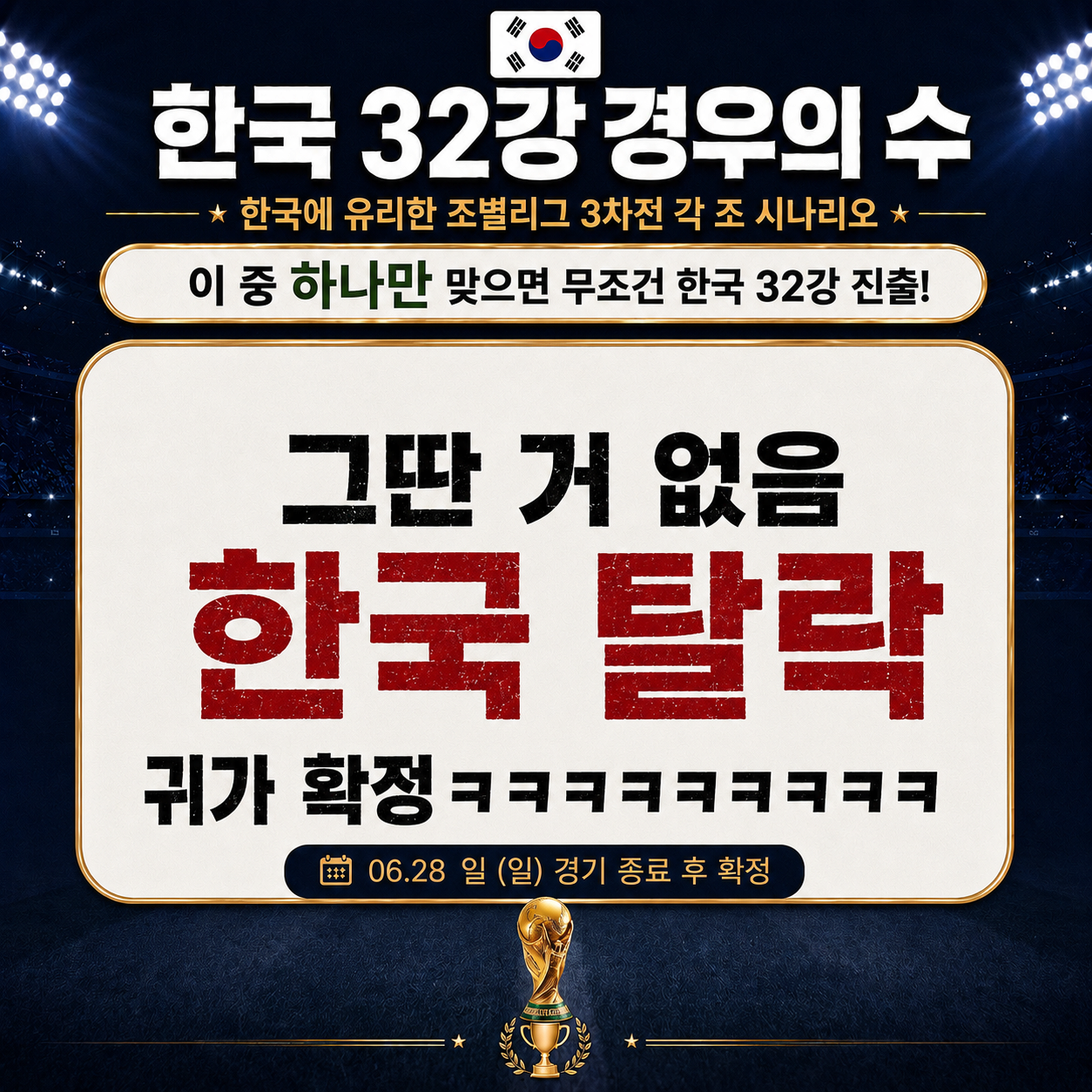 [정보/소식] 실시간 월드컵 대한민국 32강 진출 경우의 수 | 인스티즈