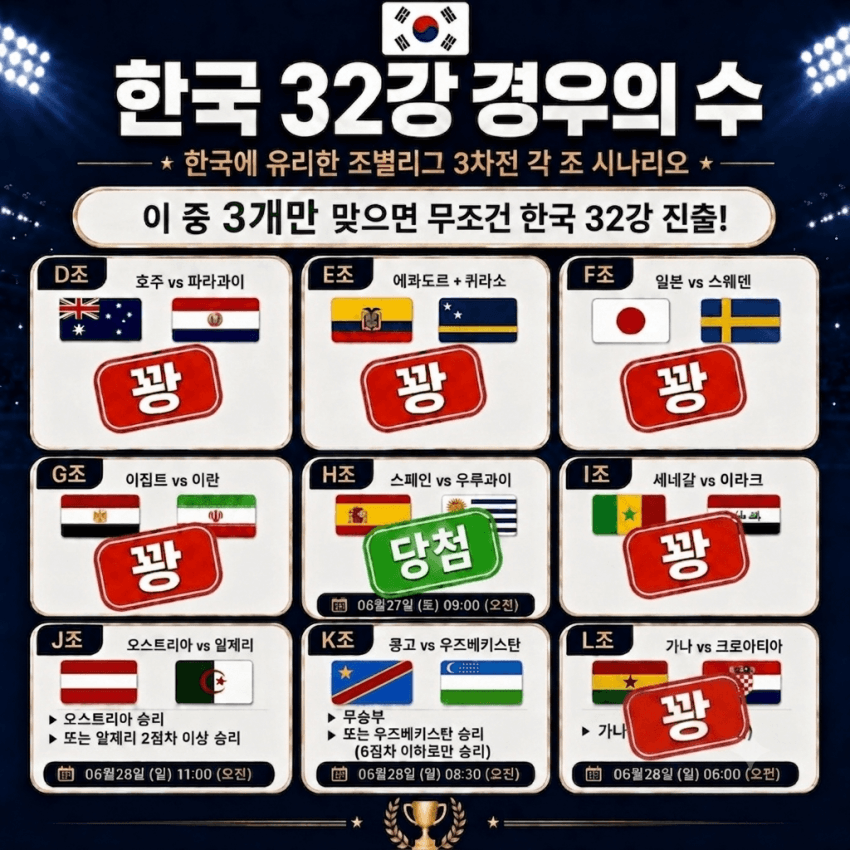[정보/소식] 실시간 대한민국 32강 진출 확률, 경우의 수 업데이트 | 인스티즈