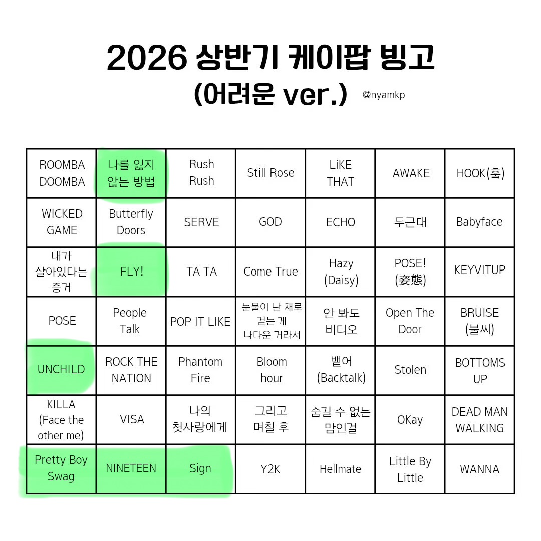 [잡담] 상반기 케이팝 빙고 어려운 버전은 진짜 어렵다 | 인스티즈