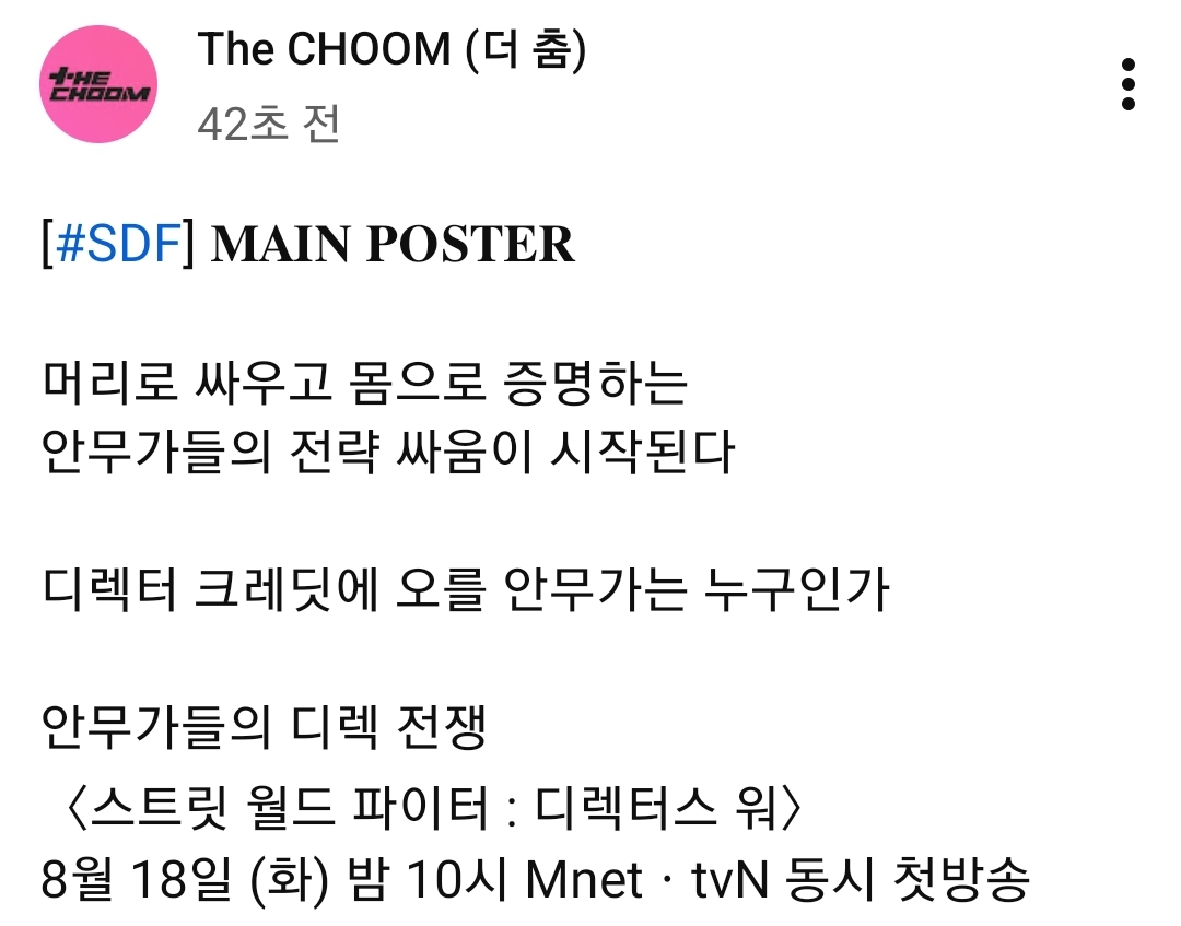 [정보/소식] 스트릿 월드 파이터: 디렉터스 워 8/18일 첫방송 | 인스티즈
