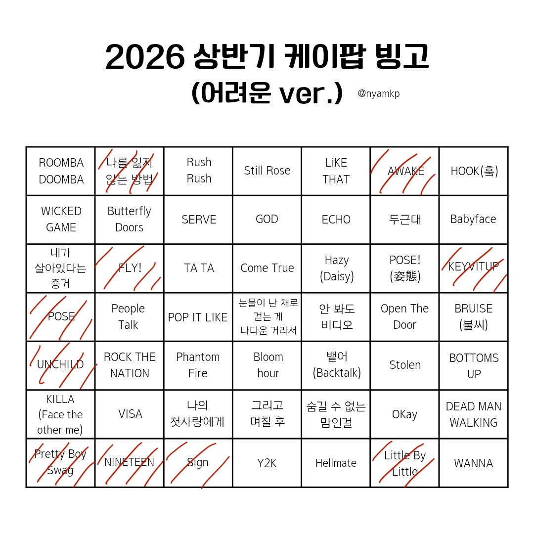 [잡담] 제 상반기 케이팝 빙고(어려운ver) 제출합니당 | 인스티즈