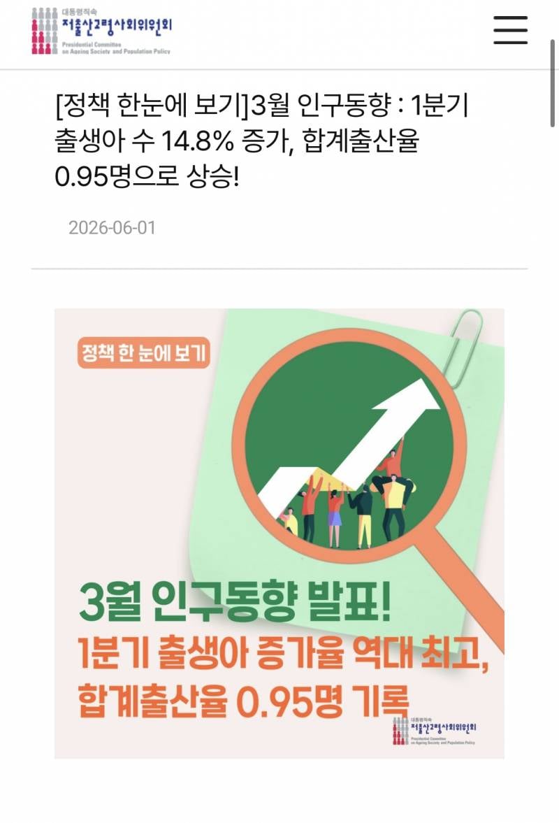 한국 출산율 이제 0.95명이고 곧 1.0명 진입한대… | 인스티즈