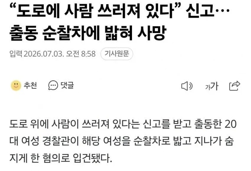[잡담] 사람 쓰러져있다 신고••• 출동한 경찰차에 밟혀 사망 | 인스티즈