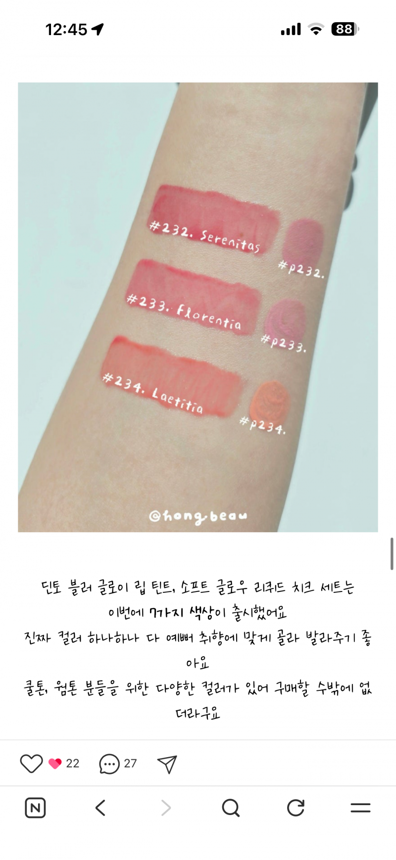 [잡담] 딘토 파르 라에티티아 같은 치크 추천해주라 ㅠㅠㅠ | 인스티즈