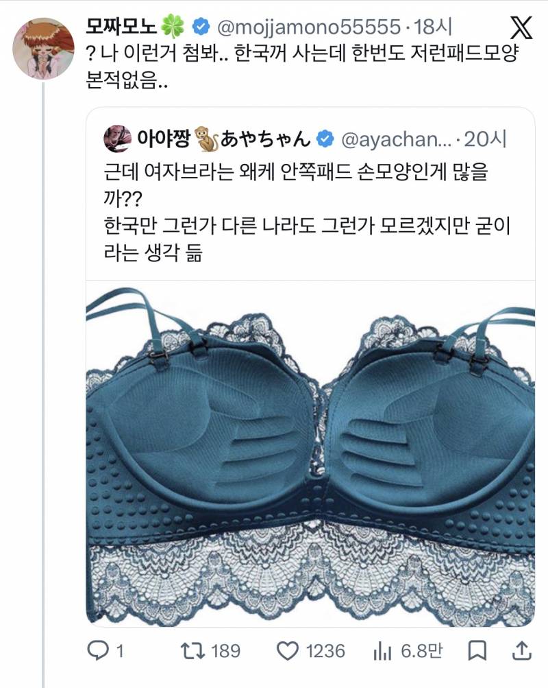 현재 sns에서 논란중인 브라 안쪽패드 손모양..JPG | 인스티즈