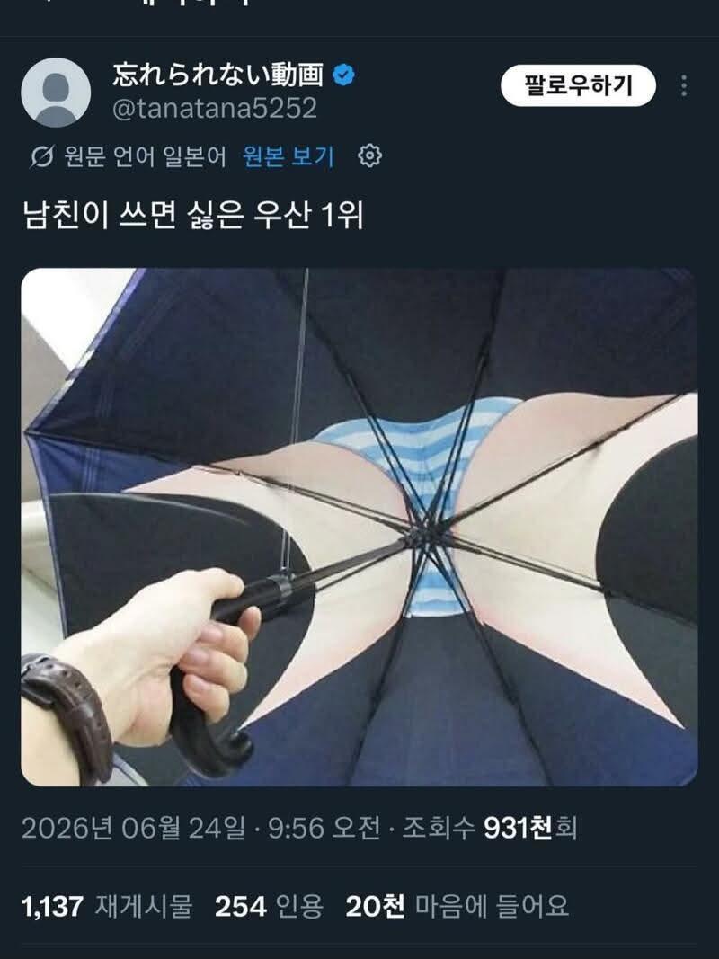 [잡담] 남친이 쓰면 싫은 일본우산 1위래 | 인스티즈
