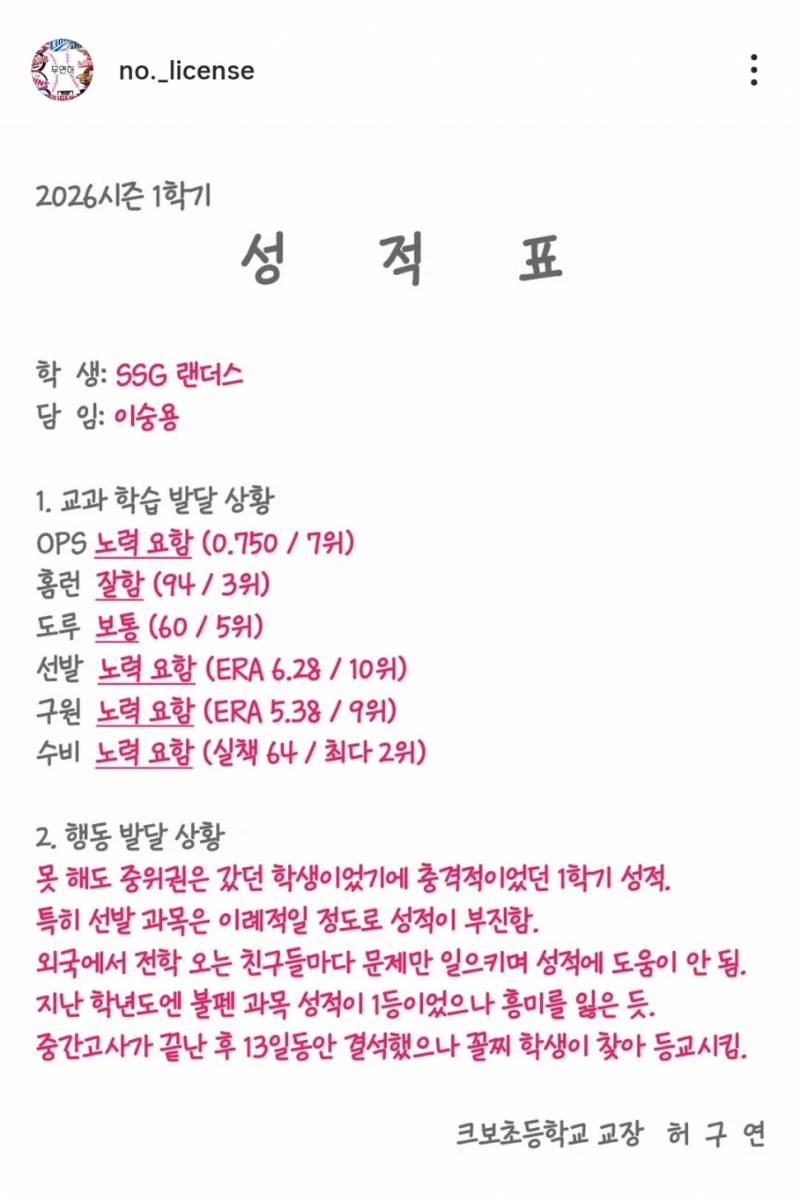 [잡담] 2026시즌 전반기 10개 구단 성적표 | 인스티즈