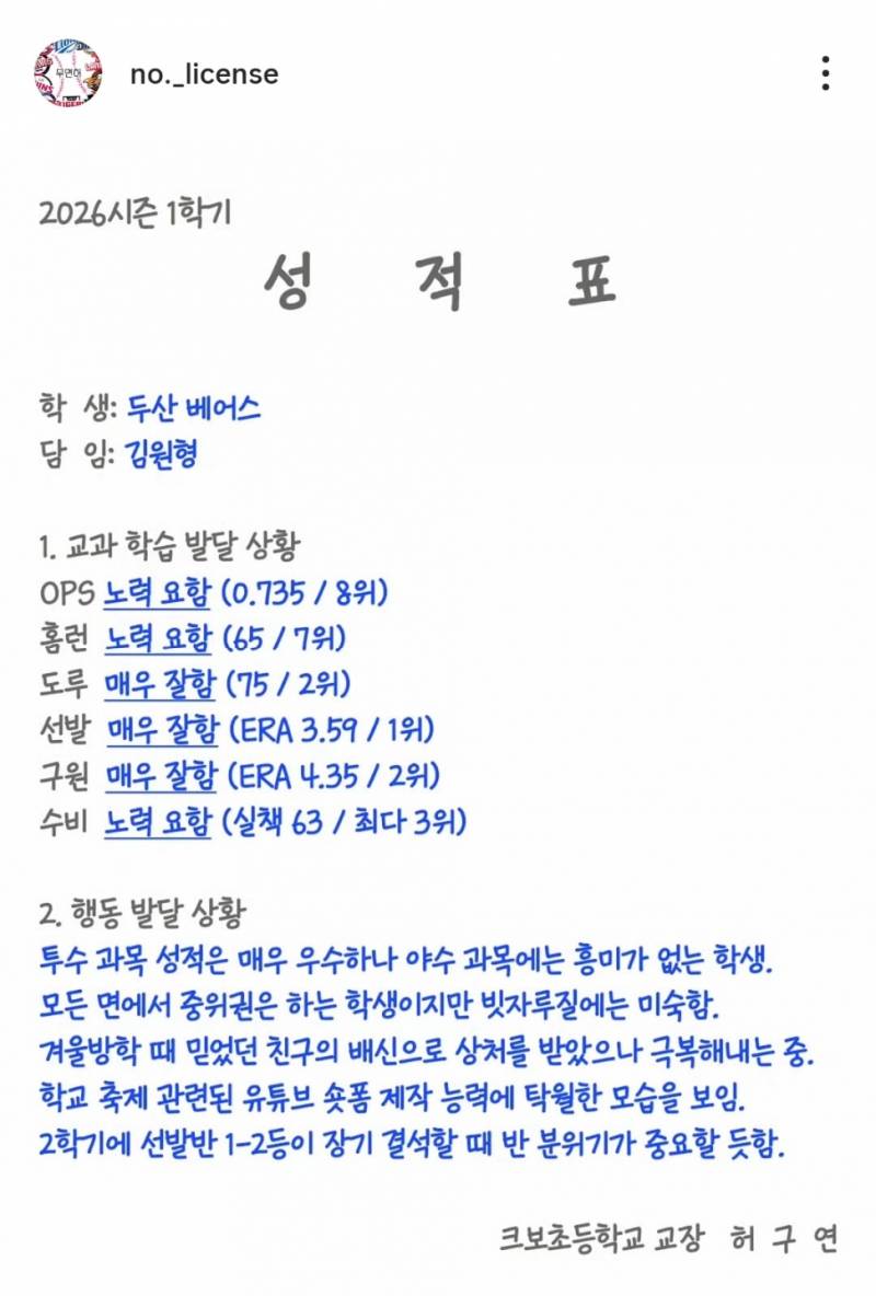 [잡담] 2026시즌 전반기 10개 구단 성적표 | 인스티즈