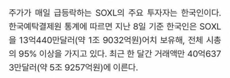 [잡담] soxl 보유자 95%가 한국인이래… | 인스티즈