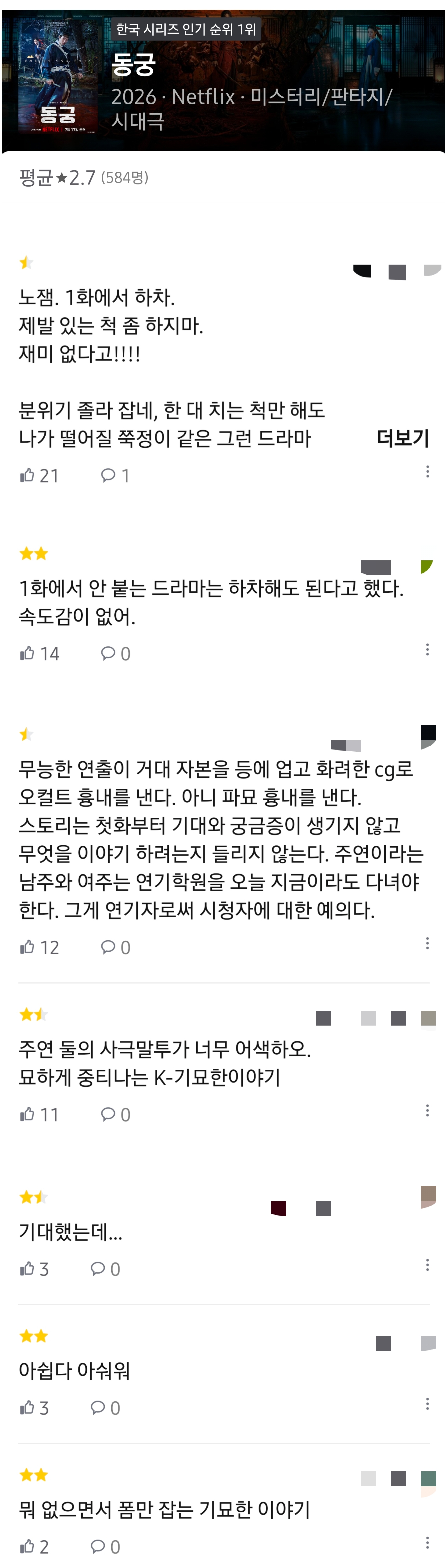 [잡담] 넷플릭스 올해 최고 기대작 동궁 왓챠 평점.jpg | 인스티즈