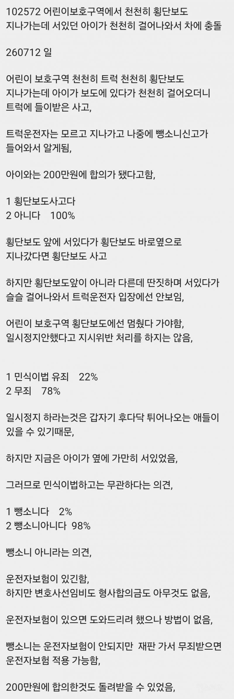 최근 200만원에 합의한 어린이 보호 구역 사고 | 인스티즈
