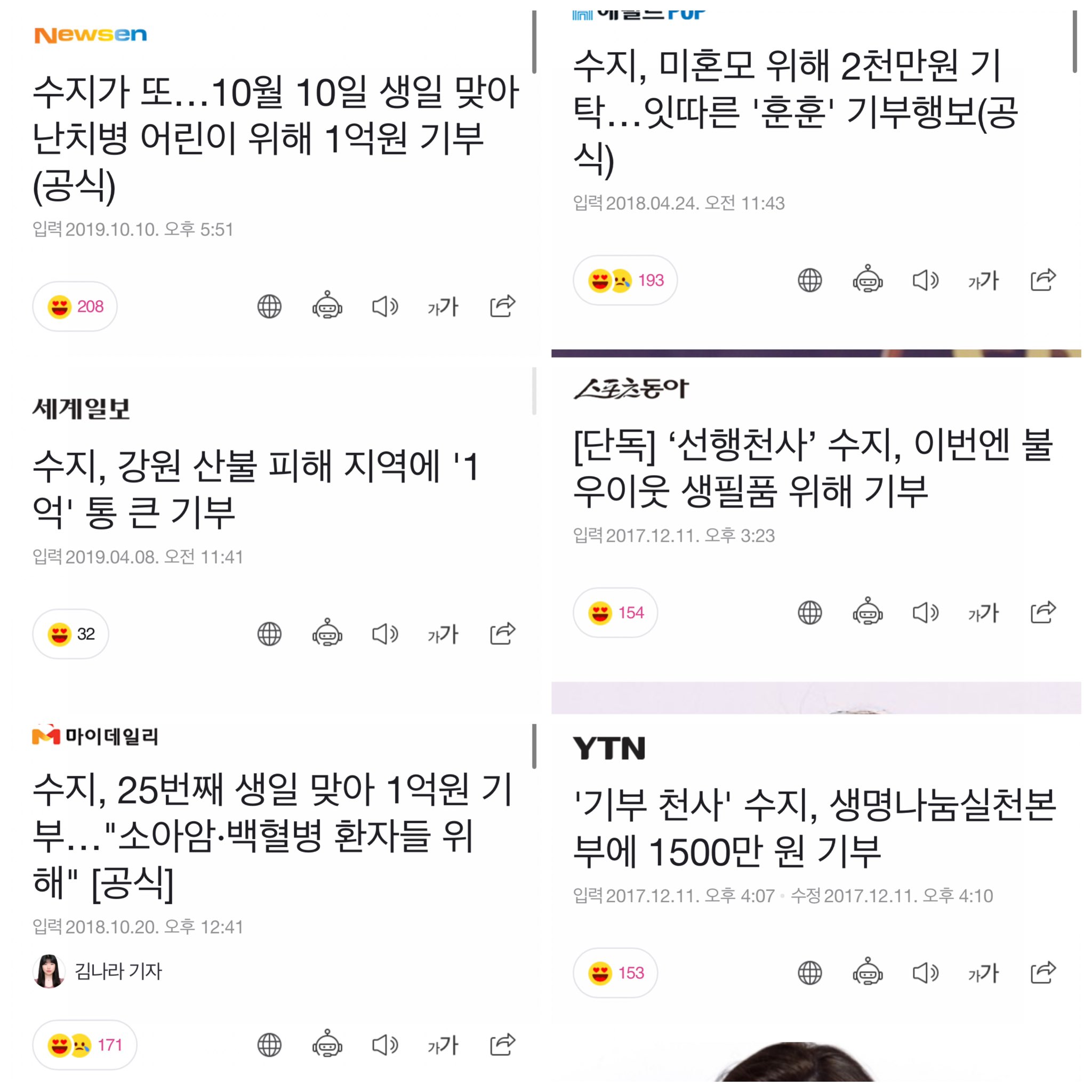 [잡담] 수지) 수지가 8년간 기부한 금액 최소 15억 | 인스티즈