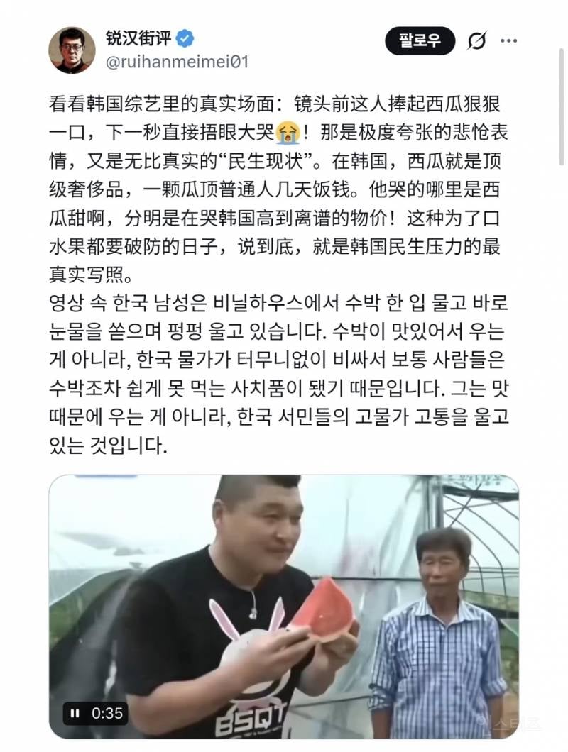 한국 수박론을 진지하게 믿는 중국인들 | 인스티즈