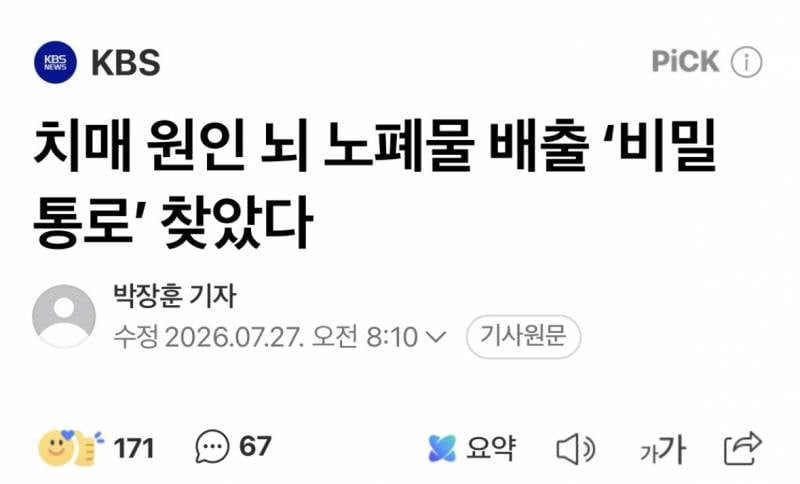 치매 원인 뇌 노폐물 배출 '비밀 통로' 찾았다 | 인스티즈
