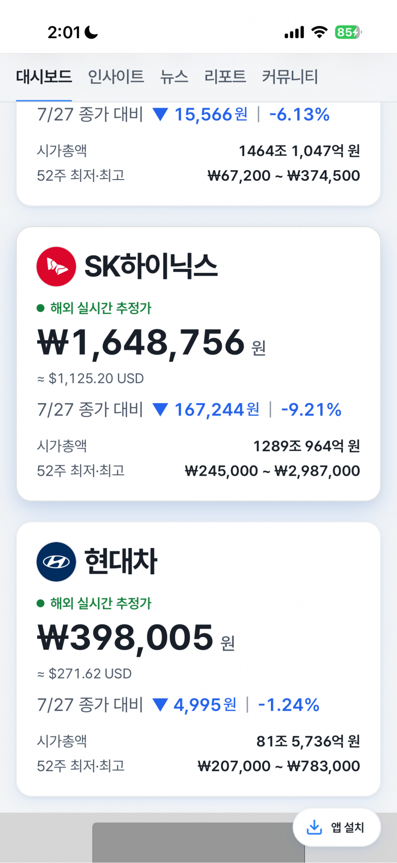 [잡담] 내일 하닉 시작가 160대임 | 인스티즈