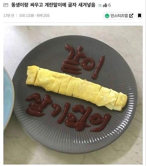 동생이랑 싸우고 계란말이에 글씨 새겨넣음 | 인스티즈