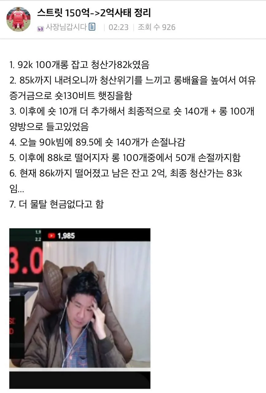 어제 148억 손해보고 2억남은 유투버 | 인스티즈