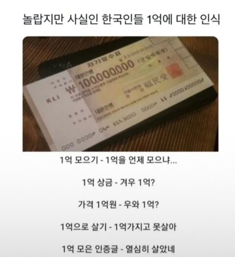 놀랍지만 사실인 한국인들 1억에 대한 인식 | 인스티즈