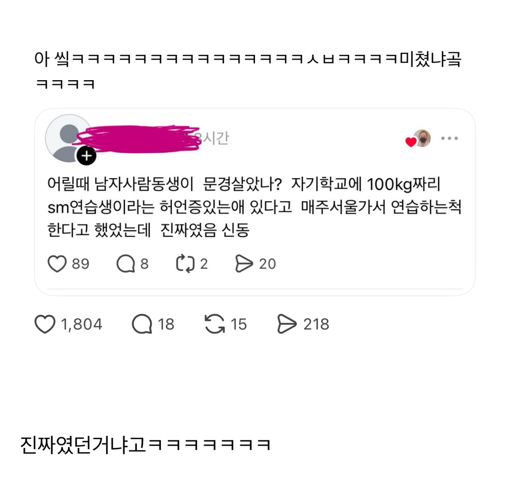 몸무게 100kg인데 sm연습생이라고 하던 허언증친구 | 인스티즈