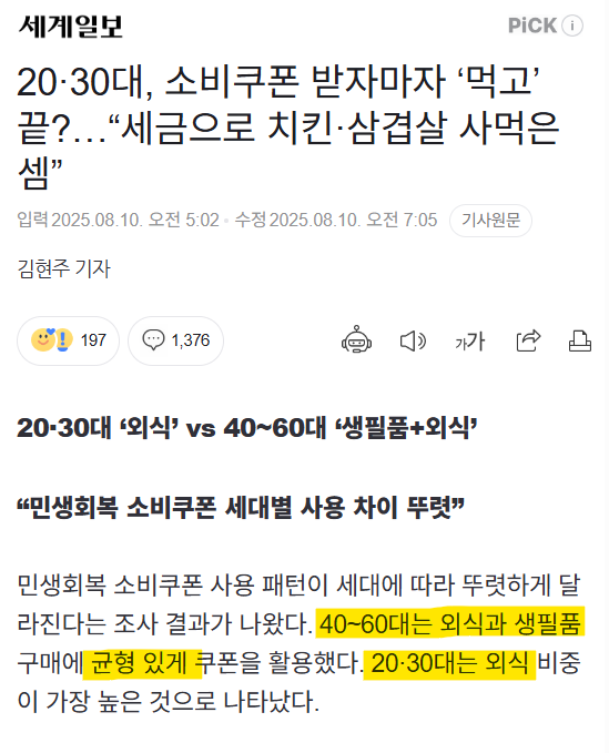 20-30대, 소비쿠폰으로 음식만 먹은 것으로 밝혀져 | 인스티즈