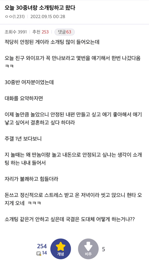 30대 중반녀랑 소개팅하고 현타 온 디시인 | 인스티즈