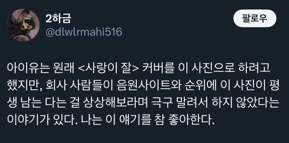 아이유는 원래 사랑이 잘 커버를 이 사진으로 하려고 했지만.twt | 인스티즈