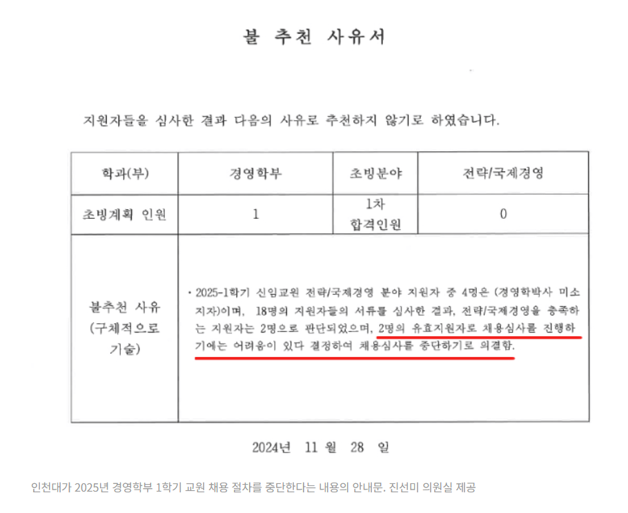 인천대, 유승민 딸 1학기 교수 임용 '서류탈락'하자 '채용 중단' 뒤 2학기에 합격시켜 | 인스티즈