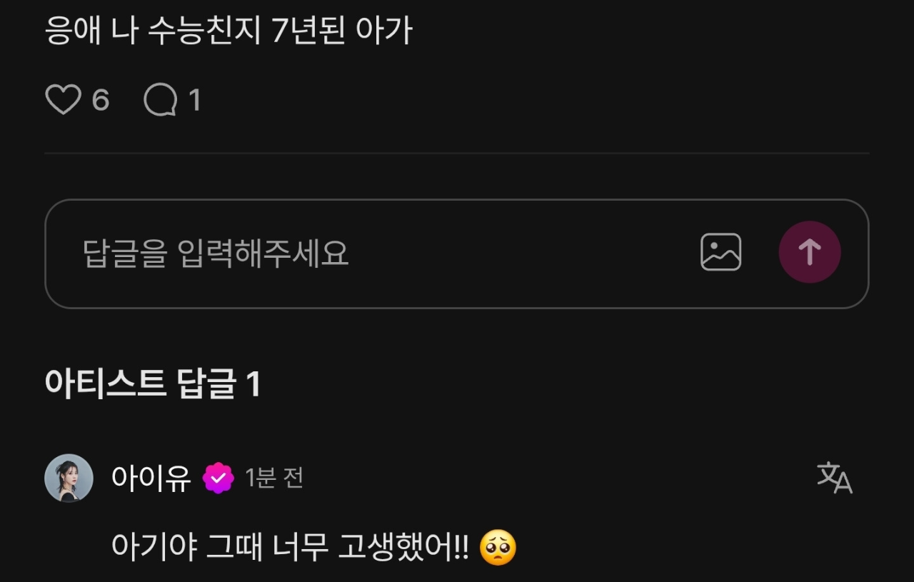 수능 응원 댓글 달다가 갑자기 개정색하는 아이유.jpg | 인스티즈