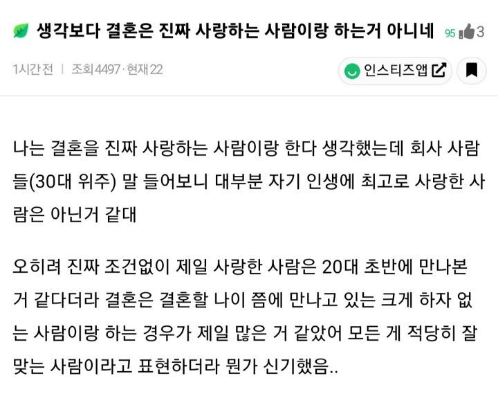 생각보다 결혼은 진짜 사랑하는 사람이랑 하는거 아니네 | 인스티즈