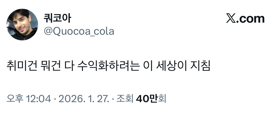 취미건 뭐건 다 수익화하려는 이 세상이 지침.twt | 인스티즈