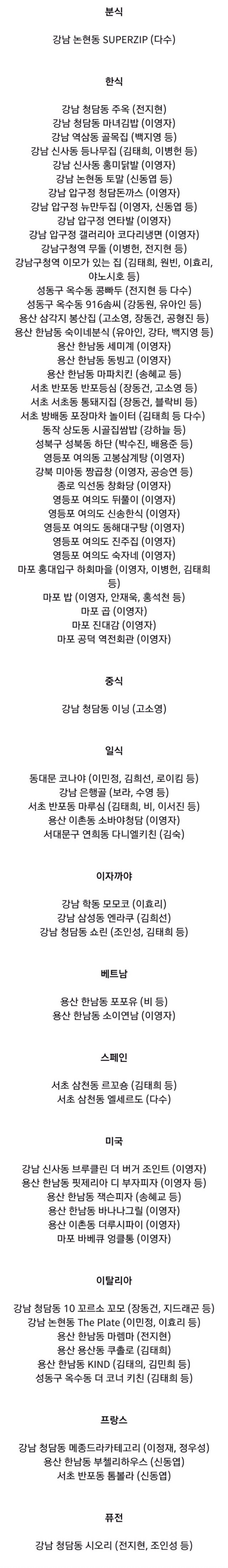연예인들이 자주 가는 맛집 정리.txt | 인스티즈