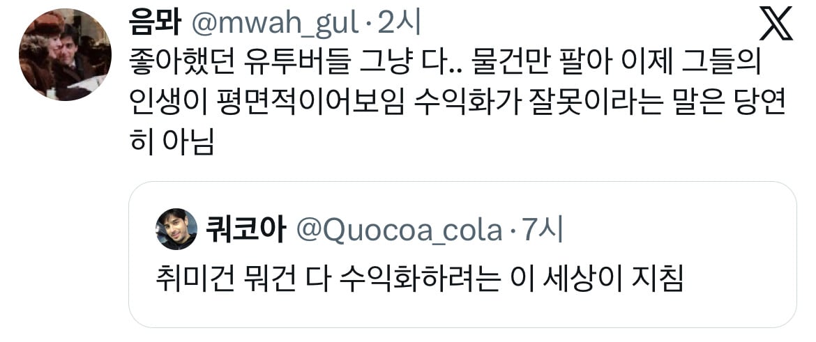 취미건 뭐건 다 수익화하려는 이 세상이 지침.twt | 인스티즈