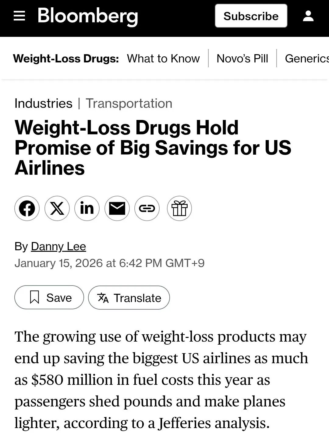 미국에서 비만치료제가 보급되자 미국 항공업계가 반사이익을 얻고 있다는 신기한 결과가 나옴.twt | 인스티즈