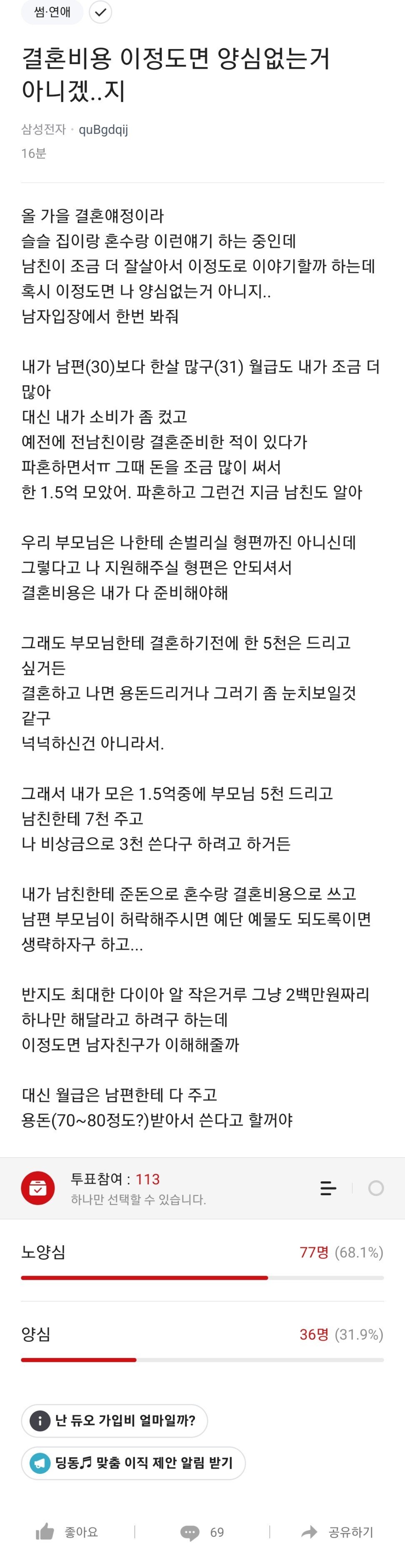 결혼비용 이정도면 양심없는거 아니겠..지.blind | 인스티즈