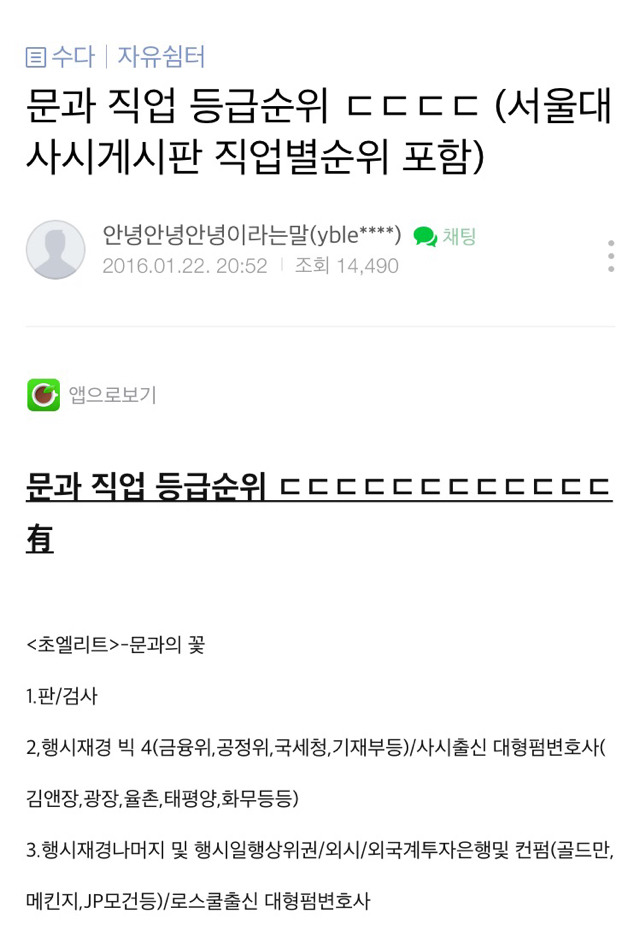 문과 직업 등급 순위 | 인스티즈