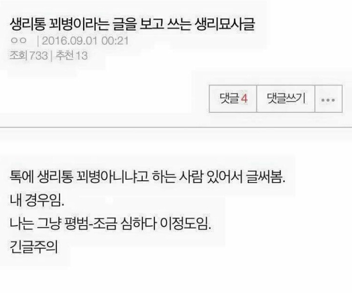 생리통 꾀병이라는 글을 보고 쓴 생리 묘사글 | 인스티즈