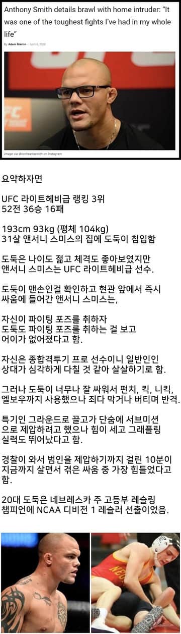 193cm 104kg UFC 선수집에 침입한 도둑의 최후 | 인스티즈