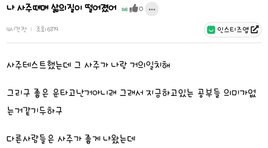 나 사주때메 삶의질이 떨어졌어 | 인스티즈