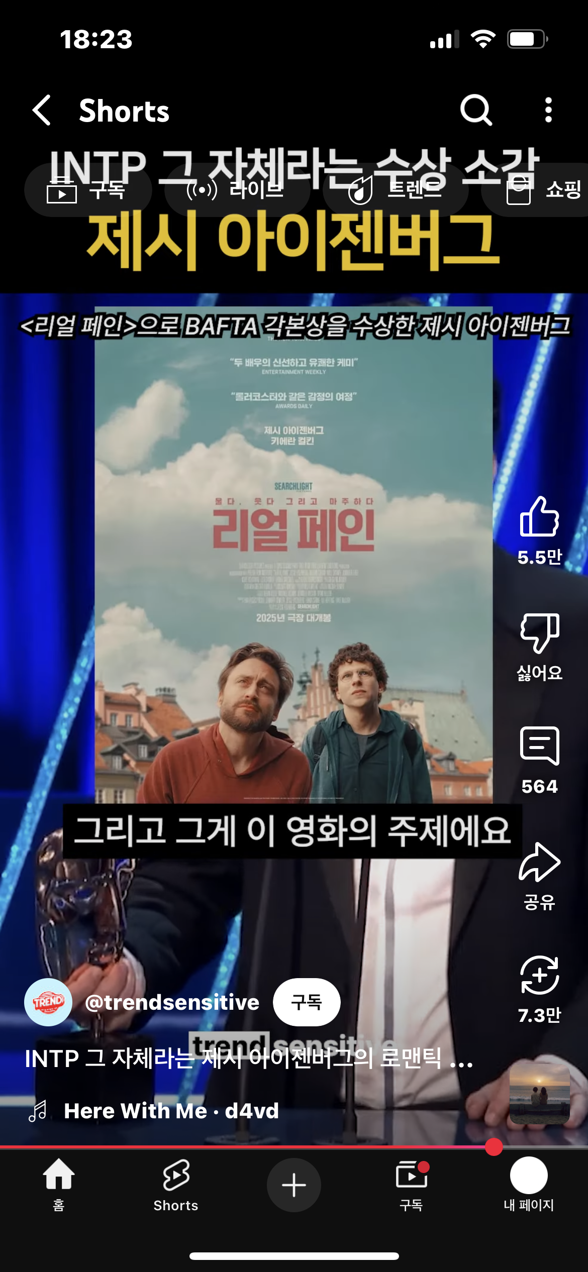 INTP 그 자체라는 제시 아이젠버그의 수상소감 | 인스티즈