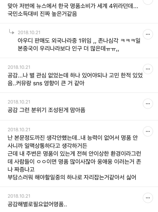 요즘 사람들이 명품 너무 과소비한다고 느끼는 달글 캡쳐 | 인스티즈