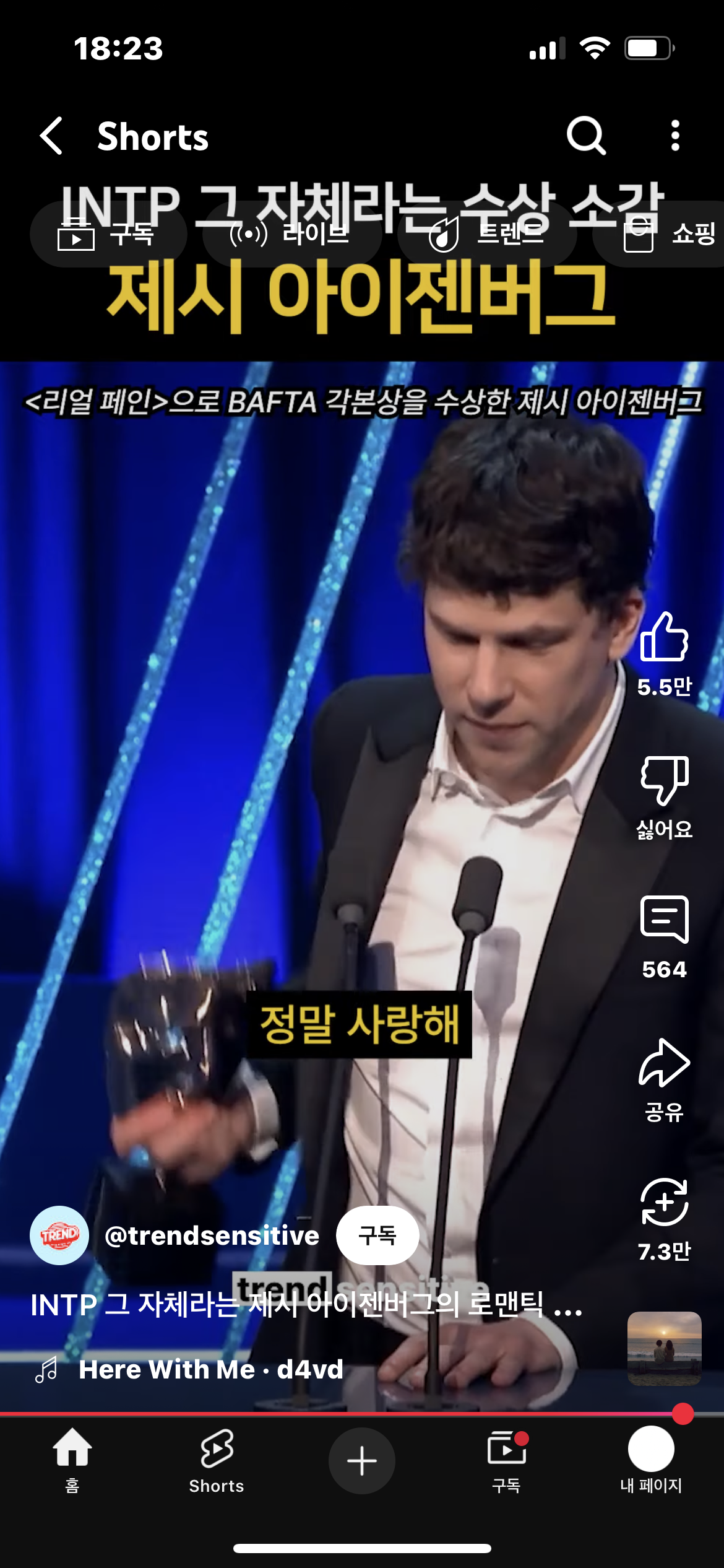 INTP 그 자체라는 제시 아이젠버그의 수상소감 | 인스티즈