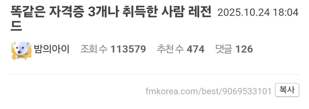 똑같은 자격증 3개나 취득한 사람 레전드 | 인스티즈