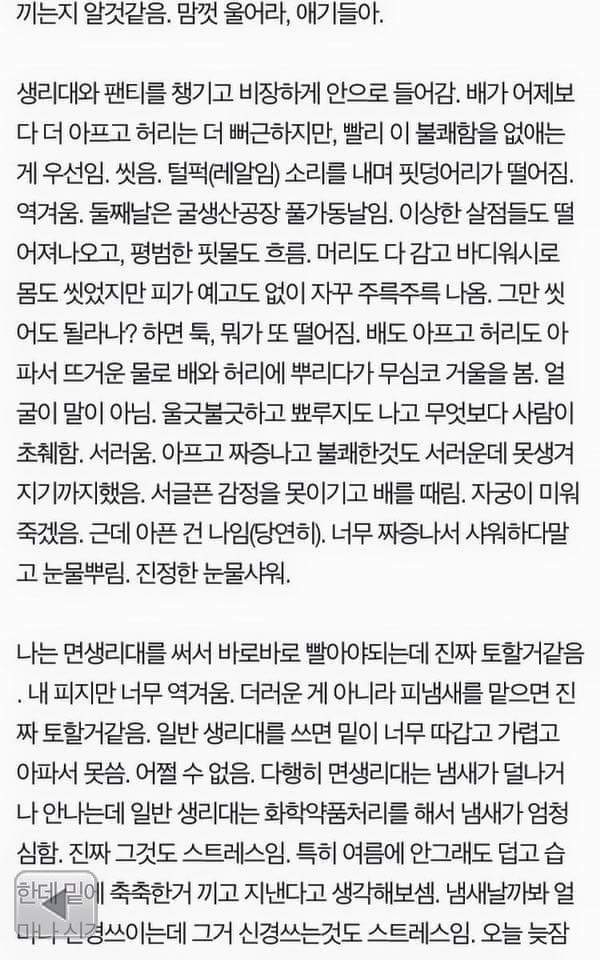 생리통 꾀병이라는 글을 보고 쓴 생리 묘사글 | 인스티즈
