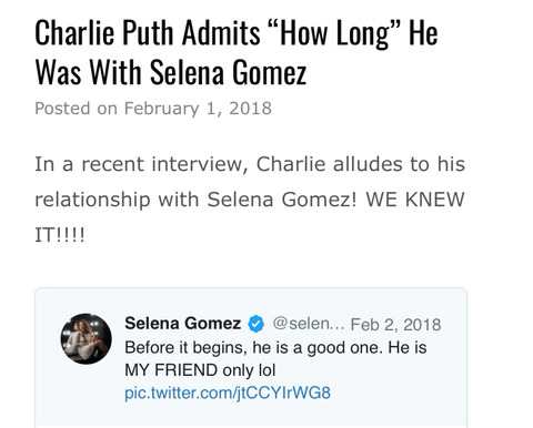 셀레나 고메즈와 찰리 푸스는 사귄걸까 안사귄걸까 | 인스티즈