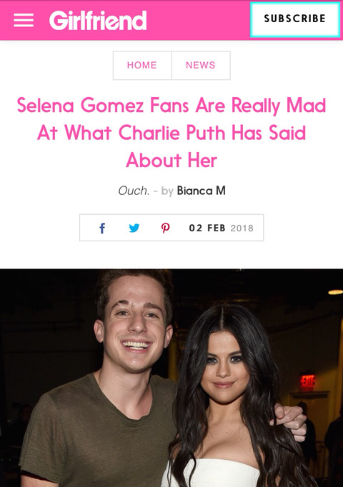 셀레나 고메즈와 찰리 푸스는 사귄걸까 안사귄걸까 | 인스티즈