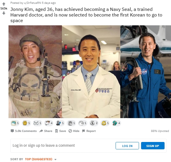 [US] 한국계 미국인, 네이비씰, 하버드 의대, NASA 우주비행사까지, 해외반응 | 인스티즈