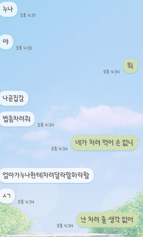 남자형제가 있는 여자들은 보기만 해도 빡친다는 카톡.jpg | 인스티즈