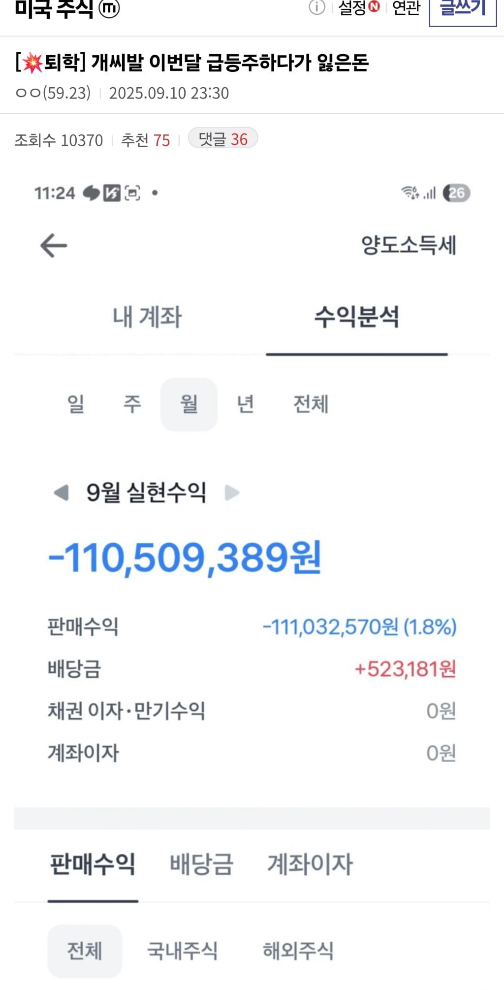 급등주 타다가 1억 넘게 잃은 미주갤러.jpg | 인스티즈