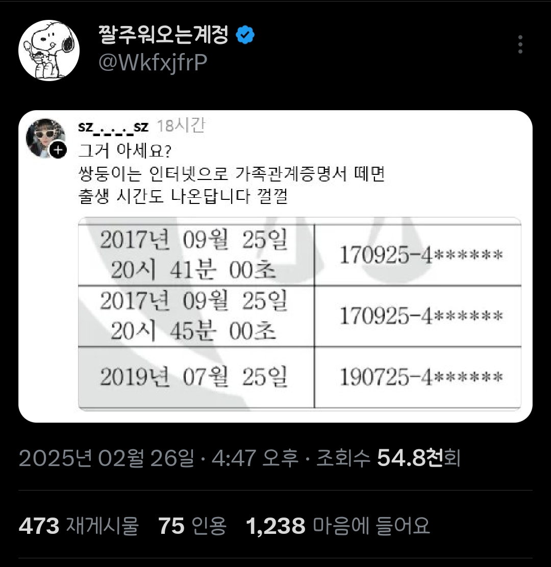 그거 아세요? 쌍둥이는 가족관계증명서 떼면...twt | 인스티즈