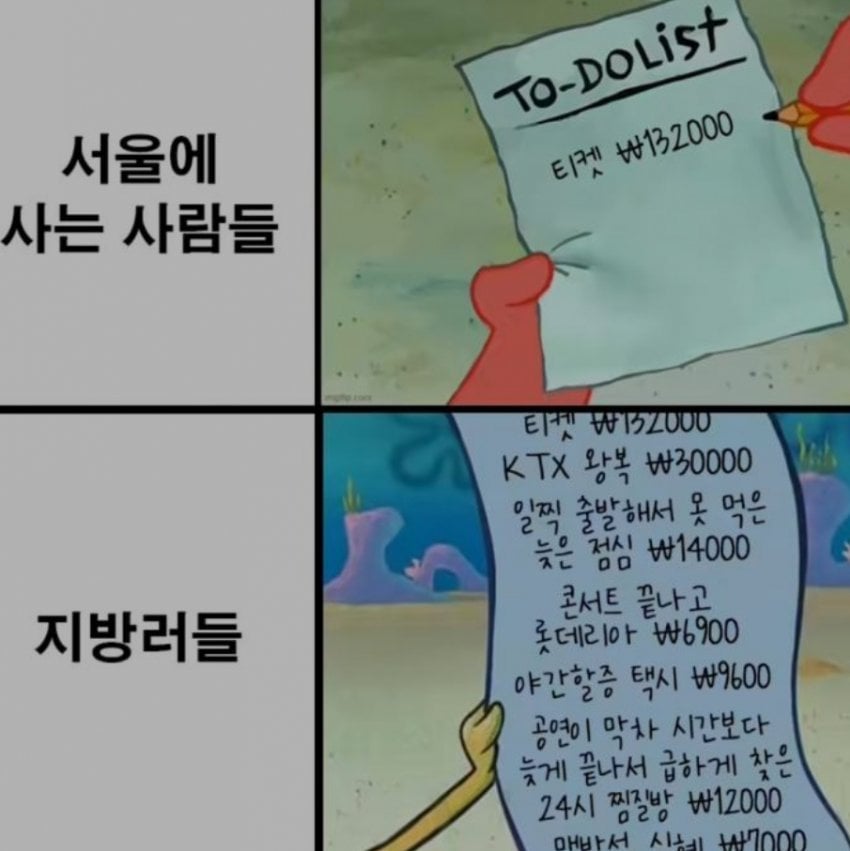 콘서트 관람시 서울사람과 지방러의 비용 차이 | 인스티즈